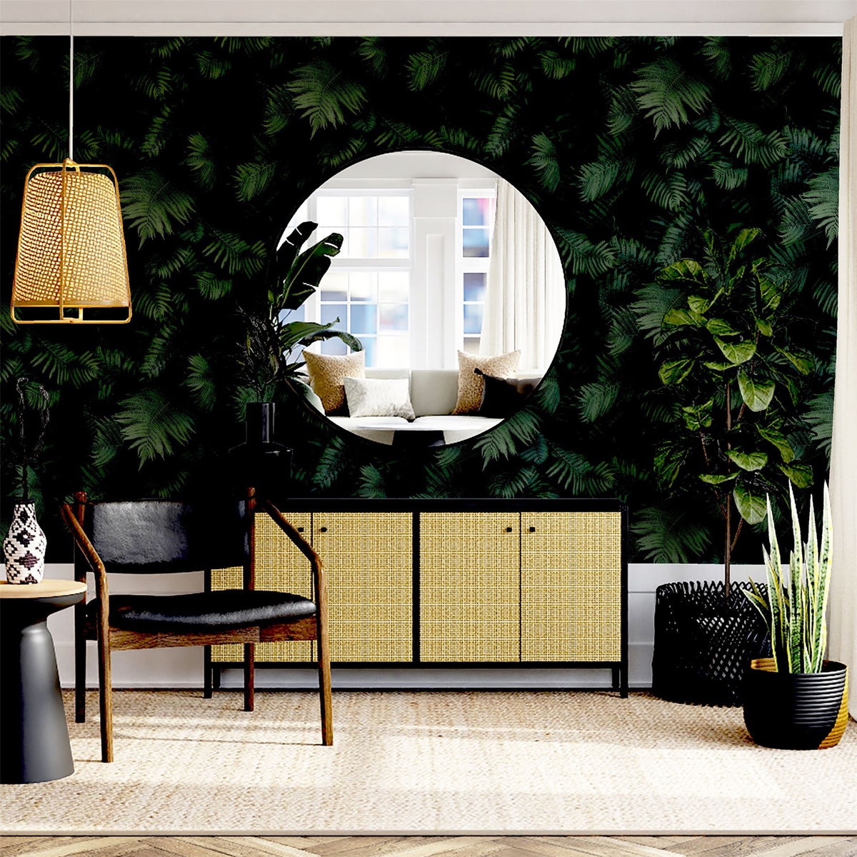 Arthouse Fern Wall Wallpaper – Photographic 3D-Effect Deep Green Fern Leaves, Paste the Paper