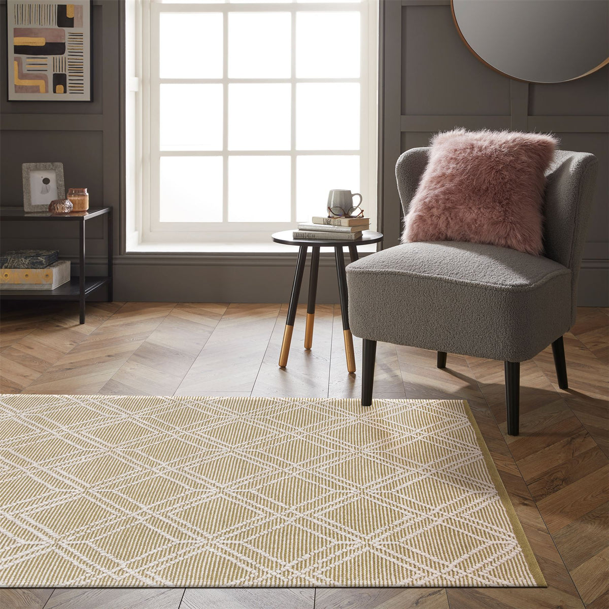 Esselle Home Blenheim Diamond Recycled Indoor/Outdoor Rug, 120 x 170cm – Hand Woven from Plastic Bottles, Olive