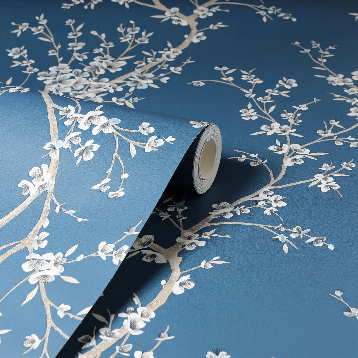 Arthouse Oriental Trail Floral Wallpaper with White Trails on Petrol Blue – Paste the Paper, Teal