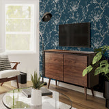 Arthouse Oriental Trail Floral Wallpaper with White Trails on Petrol Blue – Paste the Paper, Teal