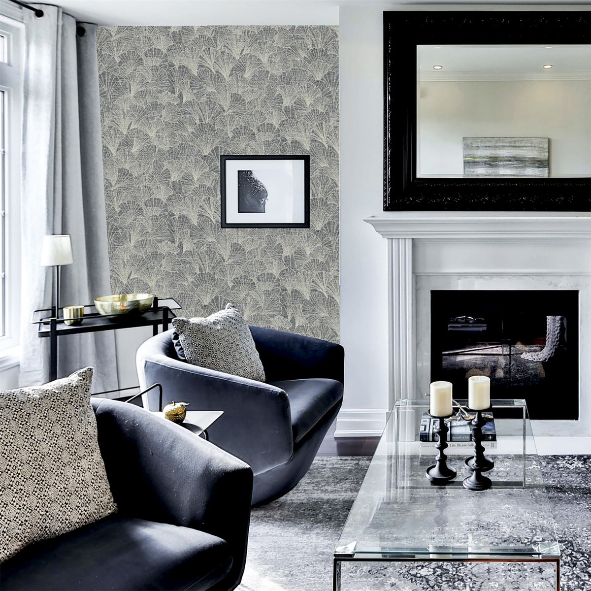 Arthouse Ginkgo Leaf Wallpaper with Metallic Finish – Paste the Paper Feature Wall, Grey and Silver