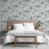 Arthouse Oriental Floral Birds Wallpaper with Blossoms & Bamboo – Paste the Paper Feature Wall, Grey and Blue