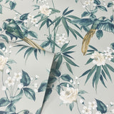 Arthouse Oriental Floral Birds Wallpaper with Blossoms & Bamboo – Paste the Paper Feature Wall, Grey and Blue