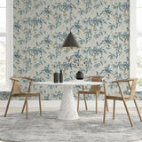 Arthouse Oriental Floral Birds Wallpaper with Blossoms & Bamboo – Paste the Paper Feature Wall, Grey and Blue