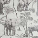Arthouse Safari Elephant Vinyl Wallpaper with Palm Print & Linen-Look Background – Paste the Paper, Charcoal
