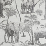 Arthouse Safari Elephant Vinyl Wallpaper with Palm Print & Linen-Look Background – Paste the Paper, Charcoal