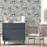 Arthouse Safari Elephant Vinyl Wallpaper with Palm Print & Linen-Look Background – Paste the Paper, Charcoal