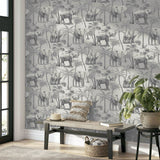 Arthouse Safari Elephant Vinyl Wallpaper with Palm Print & Linen-Look Background – Paste the Paper, Charcoal