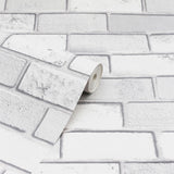 Arthouse Diamond Brick Vinyl Wallpaper with All-Over Sparkle – Hardwearing Textured Paste the Paper, White