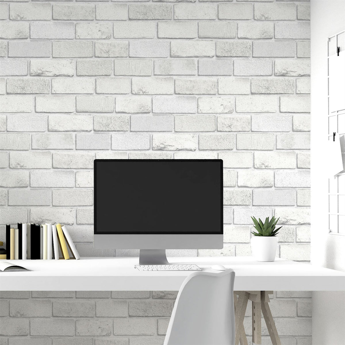 Arthouse Diamond Brick Vinyl Wallpaper with All-Over Sparkle – Hardwearing Textured Paste the Paper, White