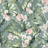 Arthouse Tropical Floral Wallpaper with Pink Flowers & Palm Leaves – Paste the Paper Feature Wall, Sea Blue