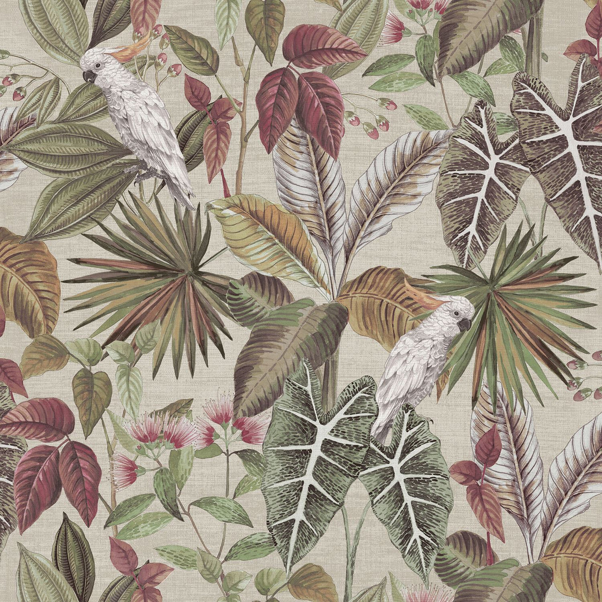 Arthouse Vintage Parrot Tropical Leaf Wallpaper with Colourful Details – Paste the Paper, Multi