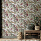 Arthouse Vintage Parrot Tropical Leaf Wallpaper with Colourful Details – Paste the Paper, Multi