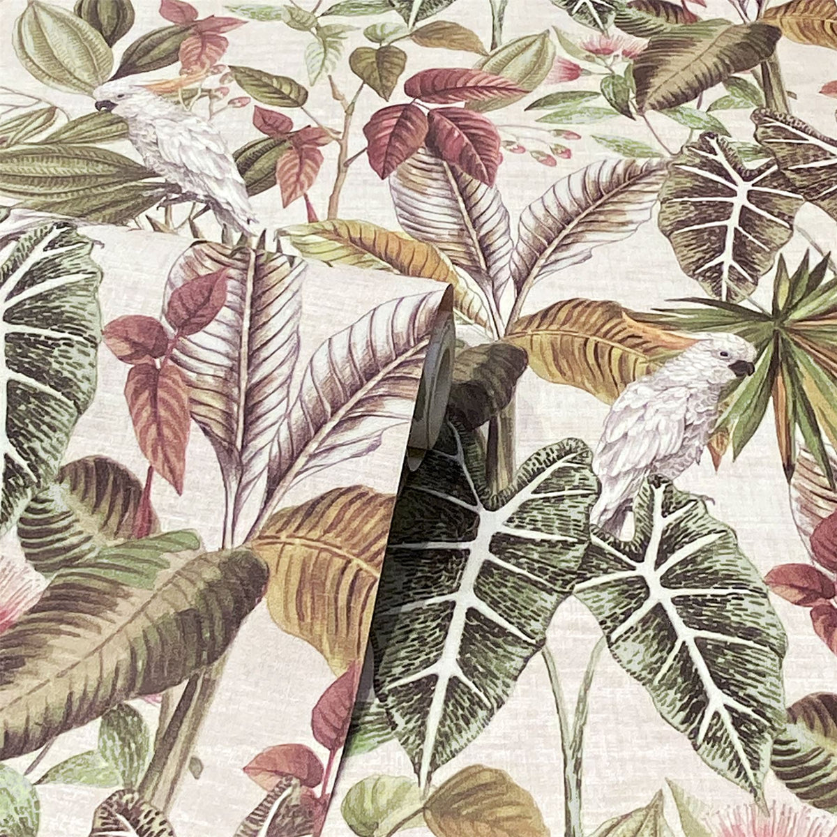 Arthouse Vintage Parrot Tropical Leaf Wallpaper with Colourful Details – Paste the Paper, Multi