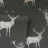 Arthouse Heritage Stag Wallpaper with Copper Metallic Highlight – Traditional Country Feature Wall, Charcoal
