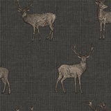 Arthouse Heritage Stag Wallpaper with Copper Metallic Highlight – Traditional Country Feature Wall, Charcoal