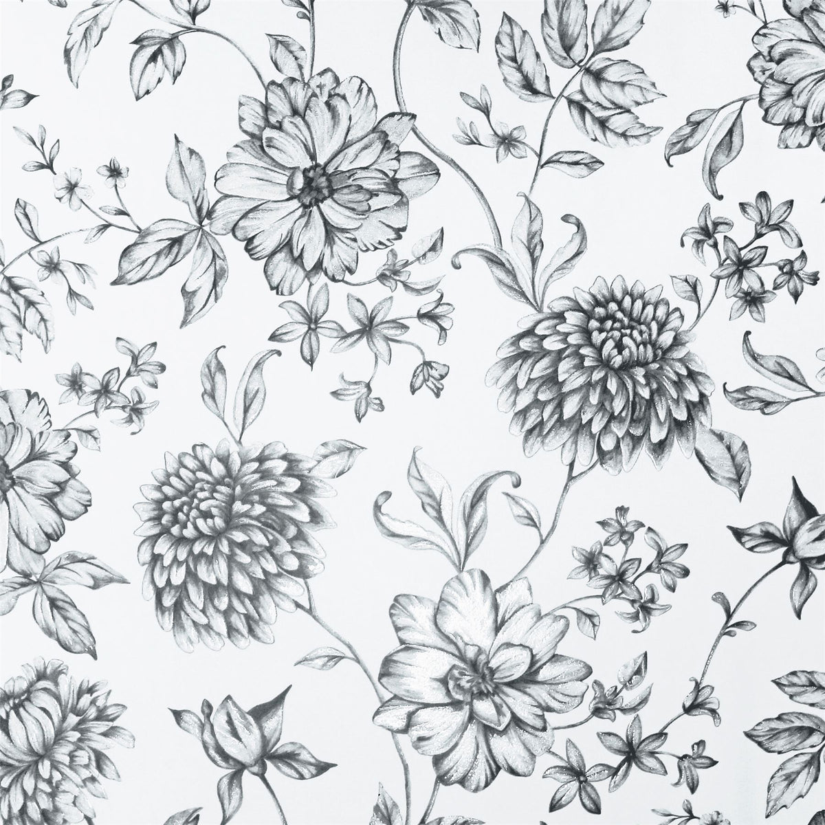 Arthouse Fleur Mono Wallpaper with Pencil Drawn Florals and Glitter Finish – Country Feature Wall, Light Cream