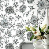 Arthouse Fleur Mono Wallpaper with Pencil Drawn Florals and Glitter Finish – Country Feature Wall, Light Cream