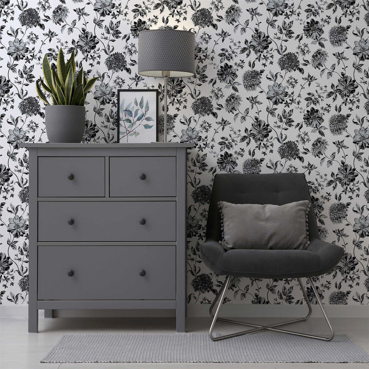 Arthouse Fleur Mono Wallpaper with Pencil Drawn Florals and Glitter Finish – Country Feature Wall, Light Cream