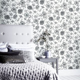 Arthouse Fleur Mono Wallpaper with Pencil Drawn Florals and Glitter Finish – Country Feature Wall, Light Cream