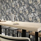 Arthouse Tropical Leopard Wallpaper with Soft Metallic Sheen – Jungle Feature Wall on Dark Background, Neutral