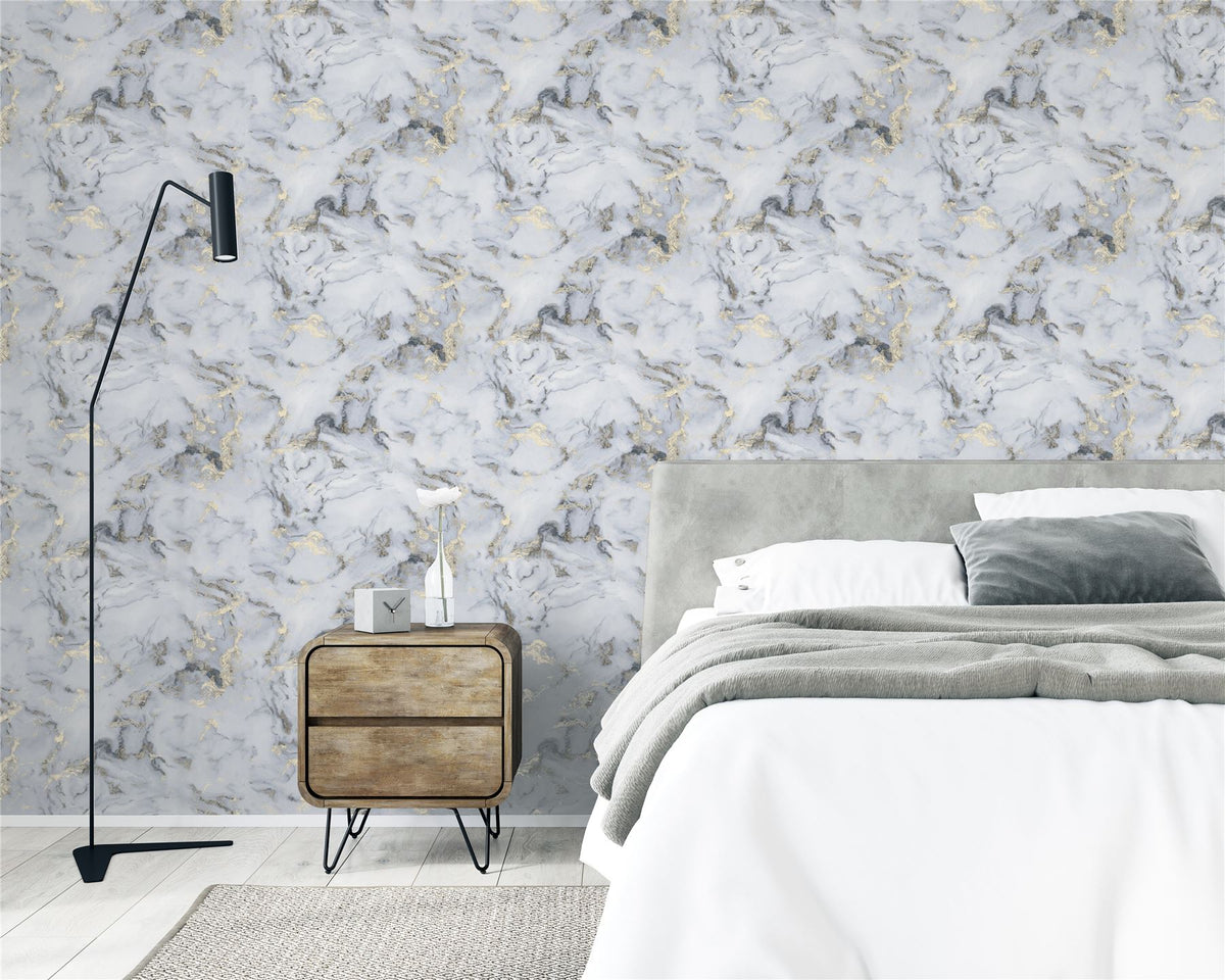 Arthouse Bahia Marble Wallpaper with Metallic Gold Detailing – Elegant Flat Surface Finish, Mono Gold