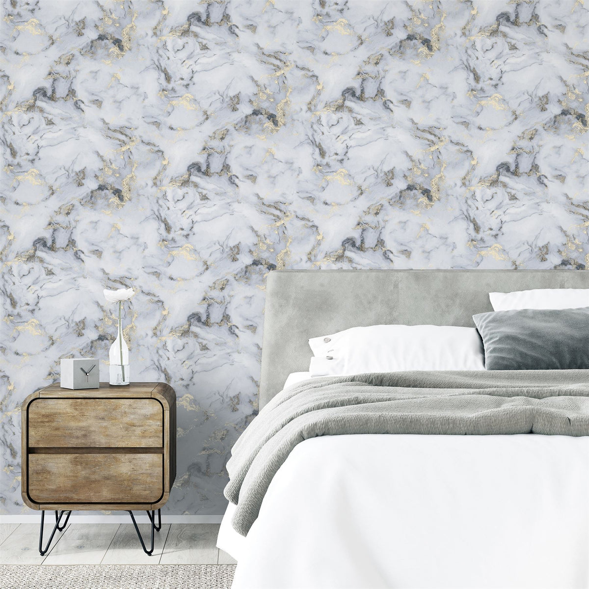 Arthouse Bahia Marble Wallpaper with Metallic Gold Detailing – Elegant Flat Surface Finish, Mono Gold