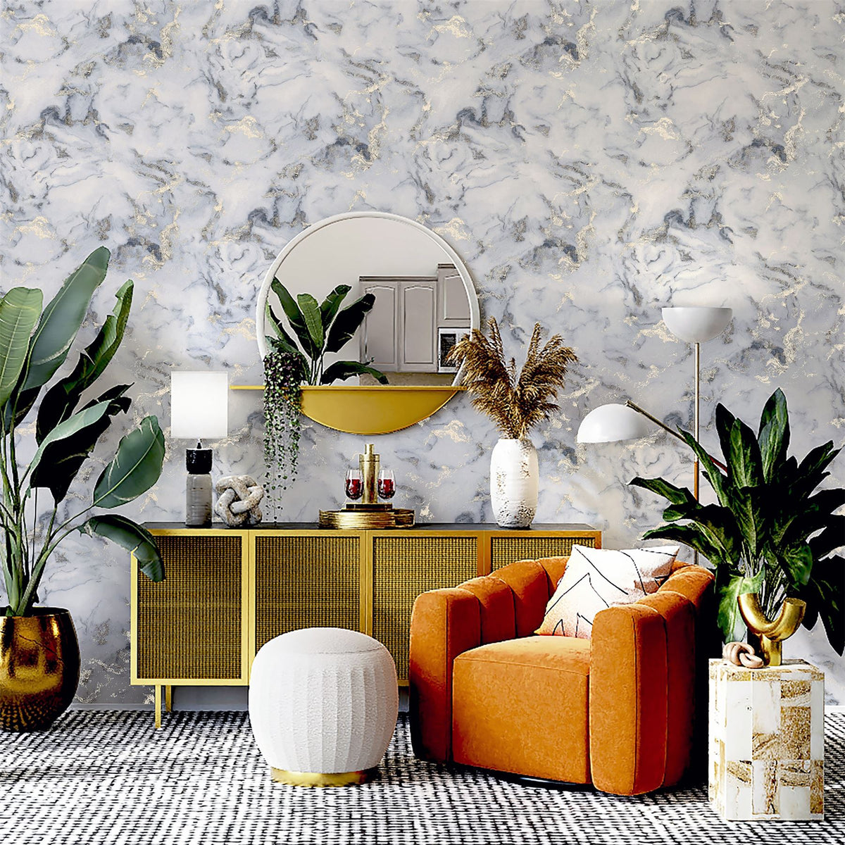 Arthouse Bahia Marble Wallpaper with Metallic Gold Detailing – Elegant Flat Surface Finish, Mono Gold