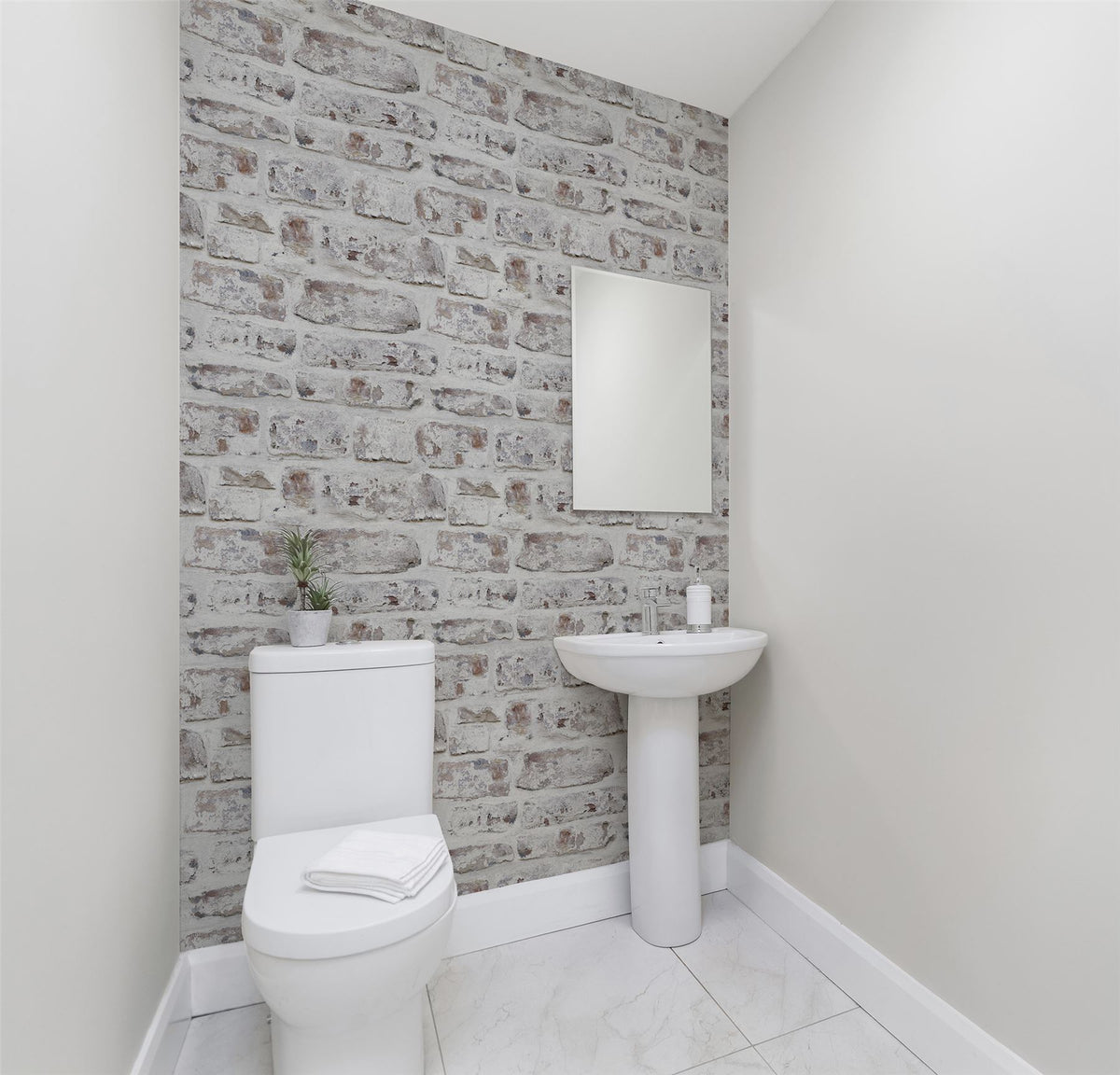 Arthouse Whitewashed Wall Wallpaper – Neutral Minimal Design for Feature Walls and Chimney Breasts, White