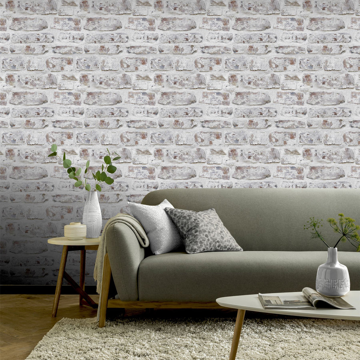 Arthouse Whitewashed Wall Wallpaper – Neutral Minimal Design for Feature Walls and Chimney Breasts, White