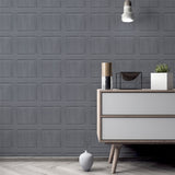 Arthouse Washed Panel Wallpaper with Wood Grain Detail – Faux Panelling Feature Wall Look, Charcoal