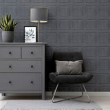 Arthouse Washed Panel Wallpaper with Wood Grain Detail – Faux Panelling Feature Wall Look, Charcoal