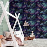 Arthouse Magical Garden Wallpaper with Neon Folk Forest Design – Kids Room Feature Wall, Black Multi
