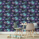 Arthouse Magical Garden Wallpaper with Neon Folk Forest Design – Kids Room Feature Wall, Black Multi