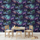 Arthouse Magical Garden Wallpaper with Neon Folk Forest Design – Kids Room Feature Wall, Black Multi