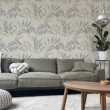 Arthouse Luxury Leaf Heavyweight Vinyl Wallpaper – Calming Soft Grey Leaf Design on Light Cream, Natural Grey