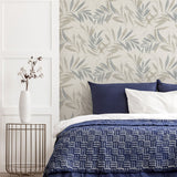 Arthouse Luxury Leaf Heavyweight Vinyl Wallpaper – Calming Soft Grey Leaf Design on Light Cream, Natural Grey
