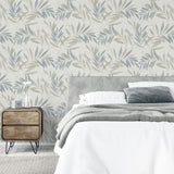 Arthouse Luxury Leaf Heavyweight Vinyl Wallpaper – Calming Soft Grey Leaf Design on Light Cream, Natural Grey