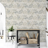 Arthouse Luxury Leaf Heavyweight Vinyl Wallpaper – Calming Soft Grey Leaf Design on Light Cream, Natural Grey