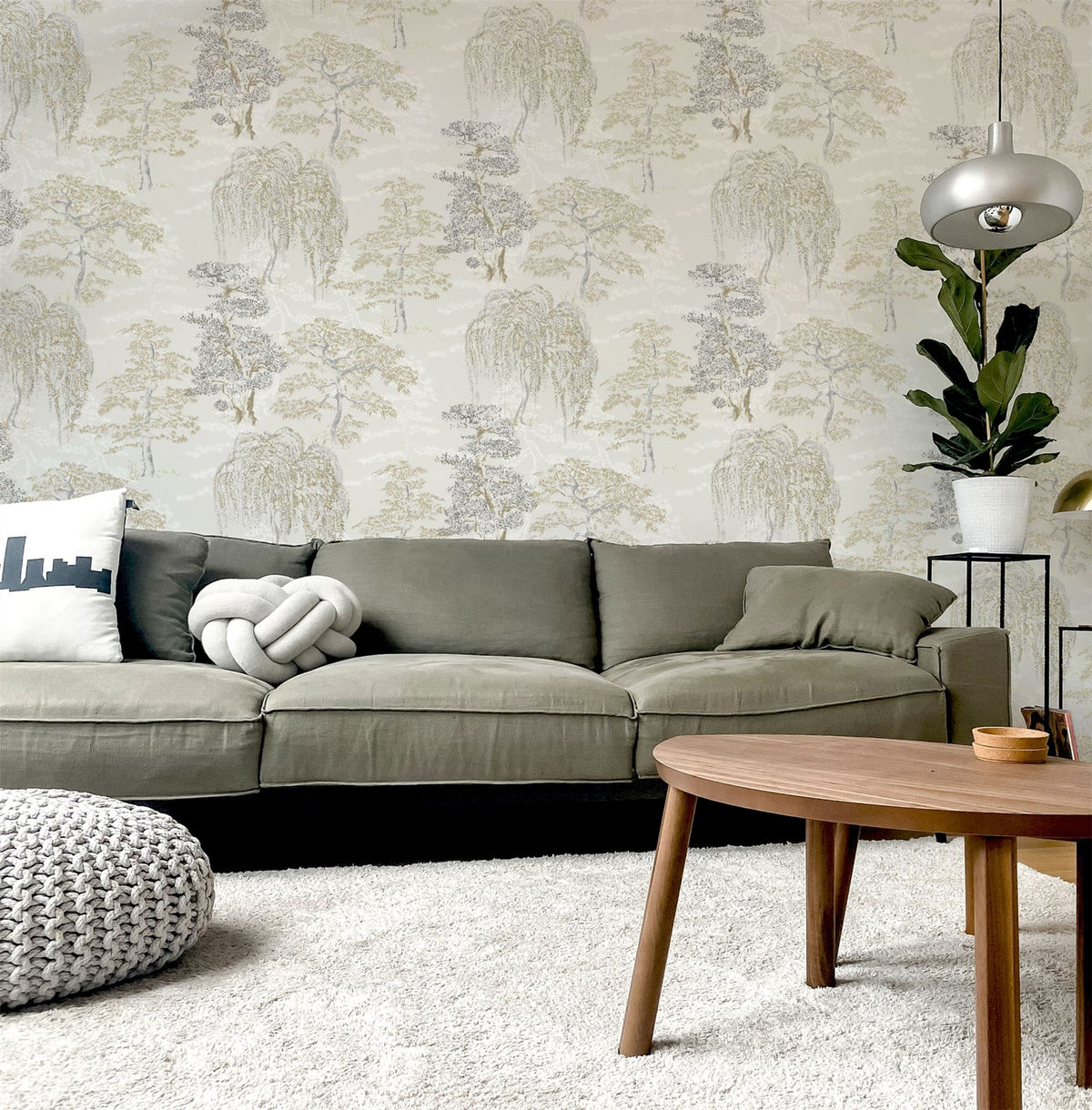 Arthouse Oriental Garden Wallpaper with Tree Design, Easy to Hang – Feature Wall or Whole Room, Natural