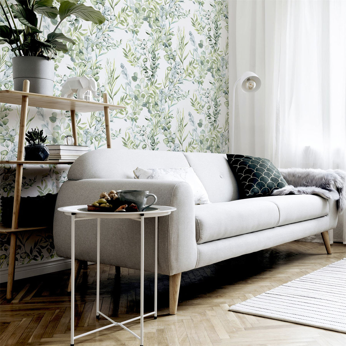 Arthouse Tranquil Wallpaper with Light and Dark Green Leaves – Watercolour Look Feature Wall, Green