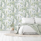 Arthouse Tranquil Wallpaper with Light and Dark Green Leaves – Watercolour Look Feature Wall, Green