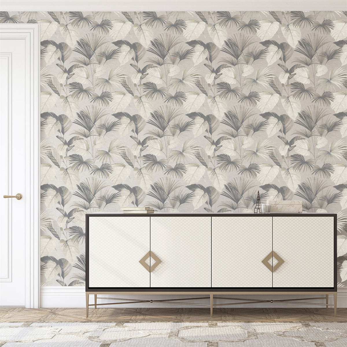 Arthouse Palm Grove Wallpaper with Palm Tree Design and Soft Matt Finish – Tropical Feature Wall, Natural