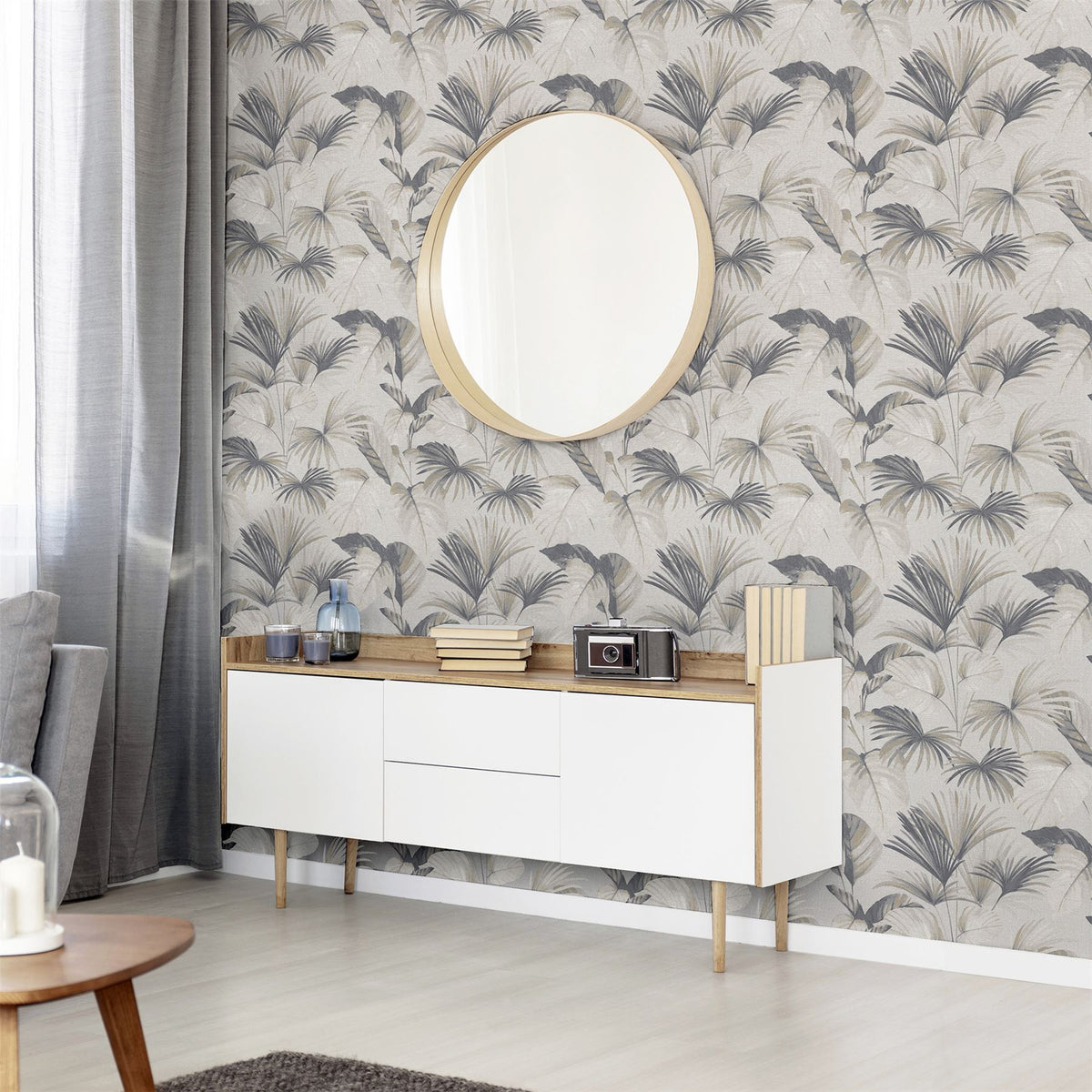 Arthouse Palm Grove Wallpaper with Palm Tree Design and Soft Matt Finish – Tropical Feature Wall, Natural