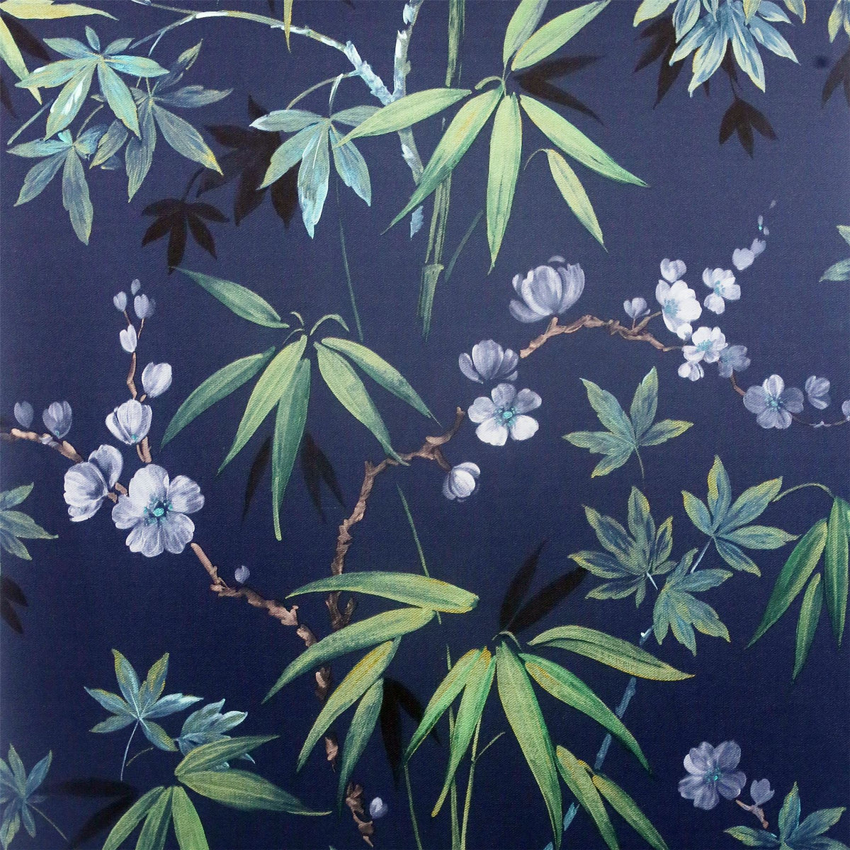 Arthouse Jasmine Garden Vinyl Wallpaper with Lilac Flowers and Metallic Touches – Hardwearing, Navy