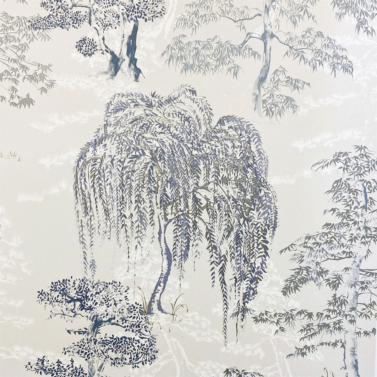 Arthouse Oriental Garden Tree Print Wallpaper – Soft Blue Feature Wall Design, Paste the Paper