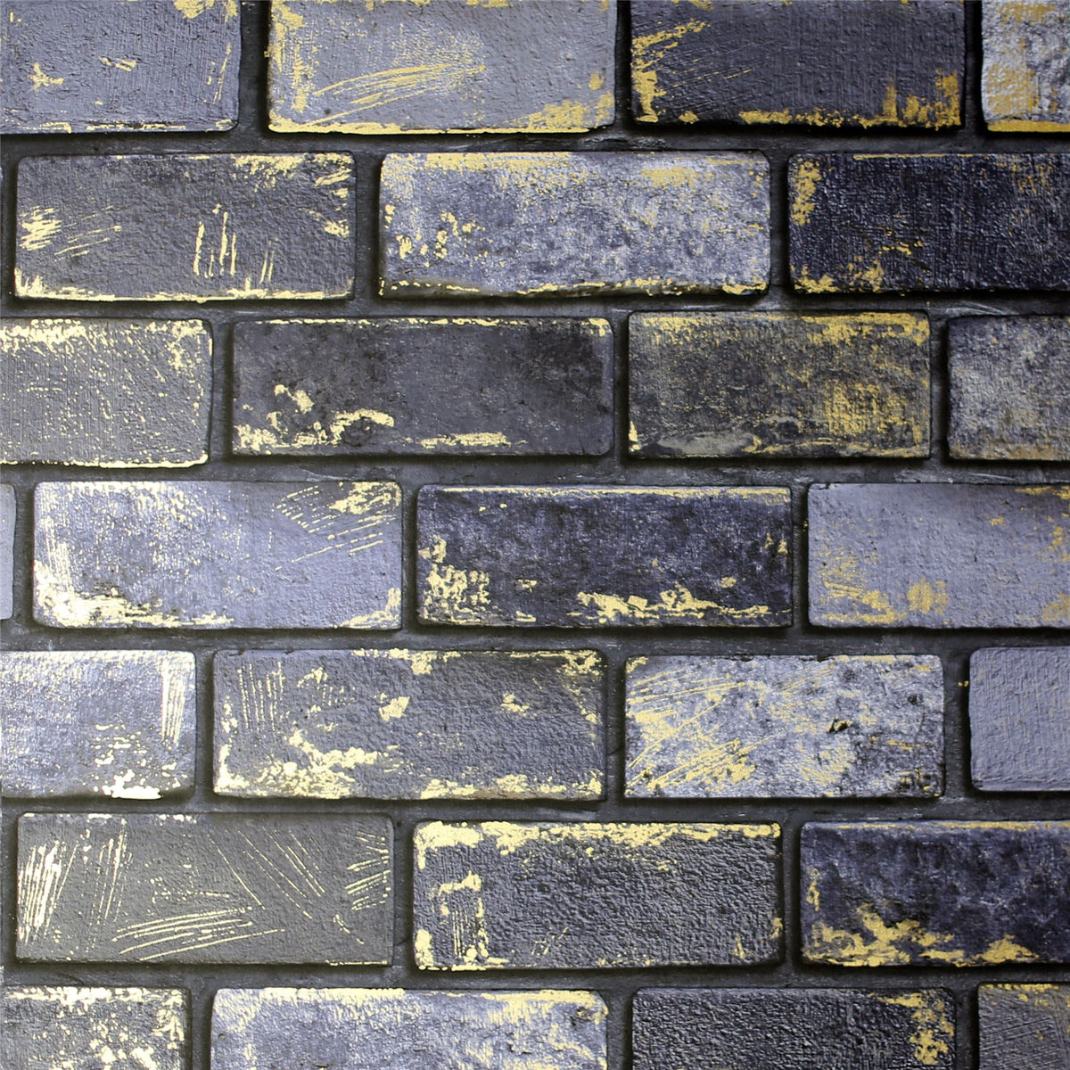 Arthouse Metallic Brick Wallpaper with Gold Highlights – Paste the Paper Feature Wall Covering, Navy and Gold