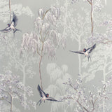 Arthouse Japanese Garden Wallpaper with Oriental Trees & Birds – Pearlescent Paste the Paper, Grey