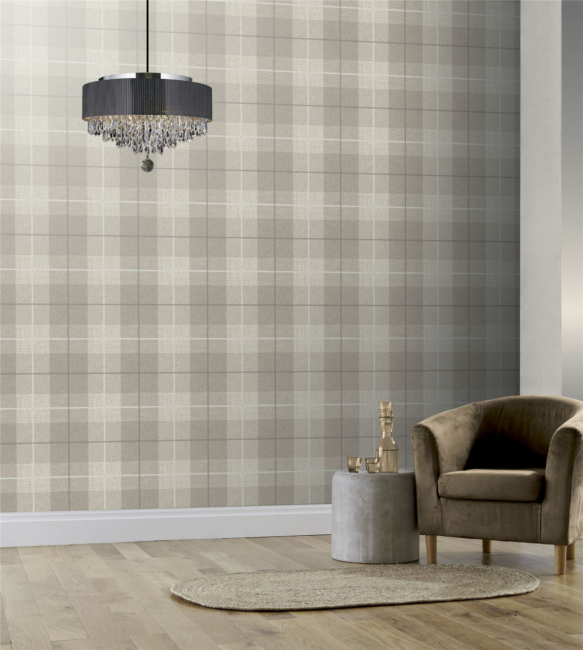 Arthouse Country Tartan Heavyweight Vinyl Wallpaper – Hardwearing Textured Hallway Design, Taupe