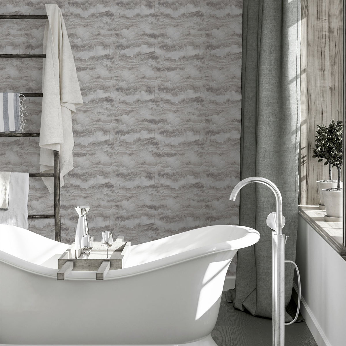 Arthouse Painted Canvas Expressionist Wallpaper – Paste the Wall Feature Wall Design, Grey